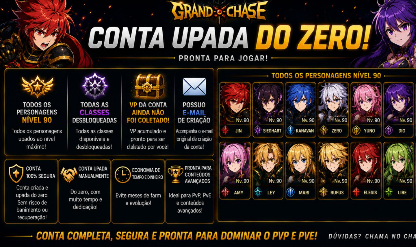 Grand Chase | Conta Full Lv. 90 | Todos Personagens + Classes | VP para Coletar
