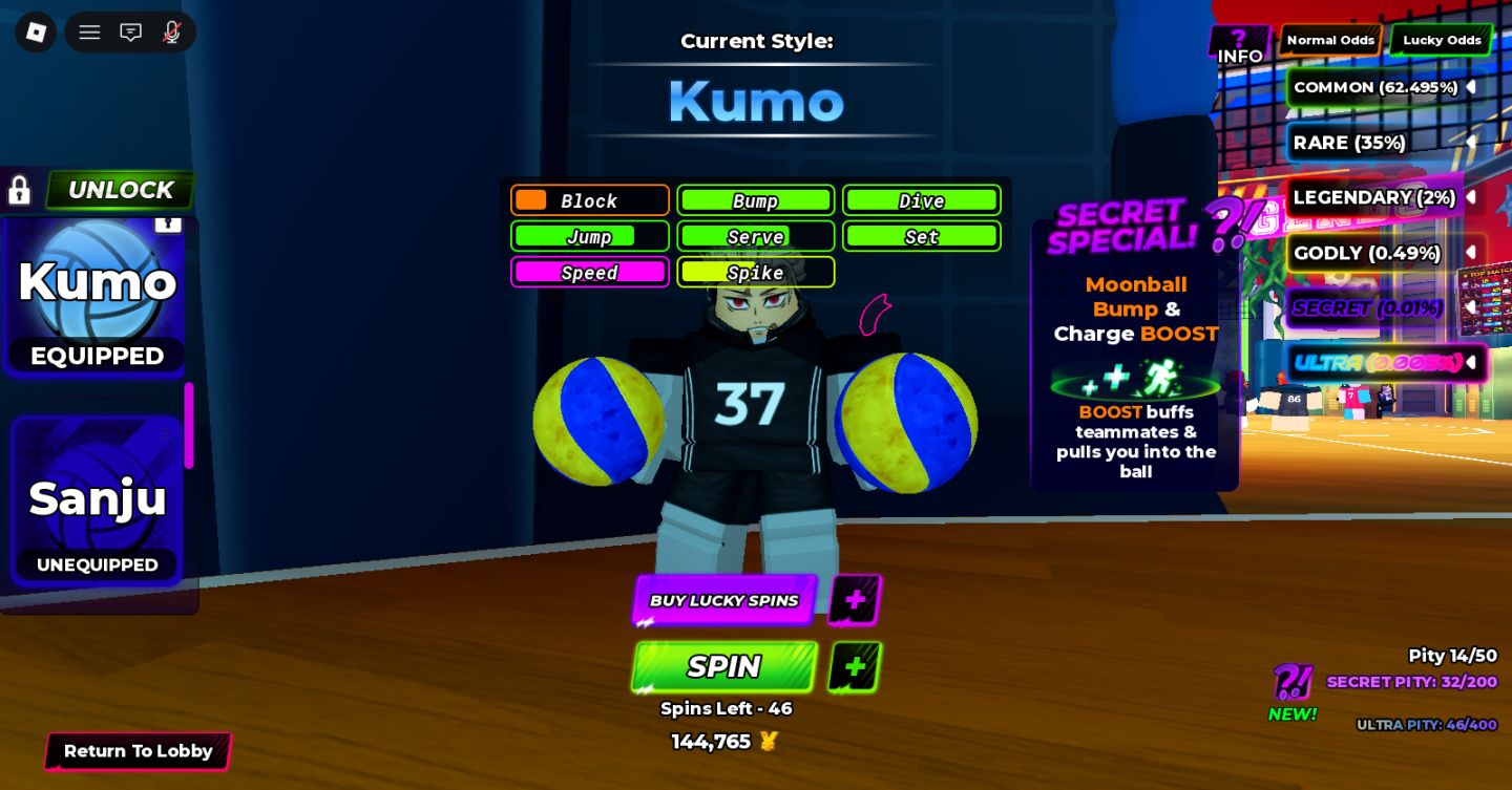 Conta de vbl com GEMEOS e 5 estilos secretos voleiboll legends/haikyu legends