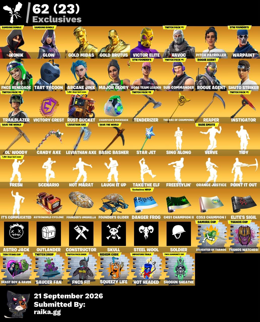 FORTNITE FULL ACESSO | 394 SKINS | IKONIK + GLOW + GOLD MIDAS | 239 DANÇAS |