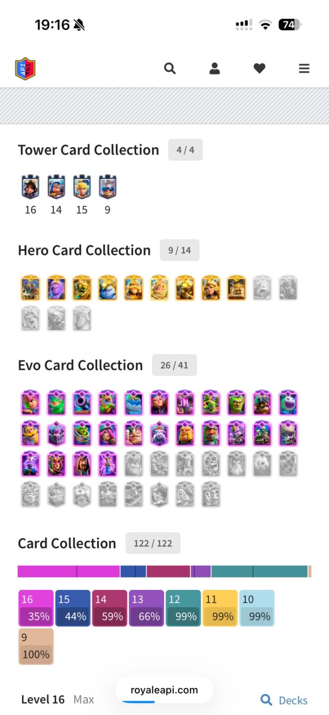 Conta clash royale quase full