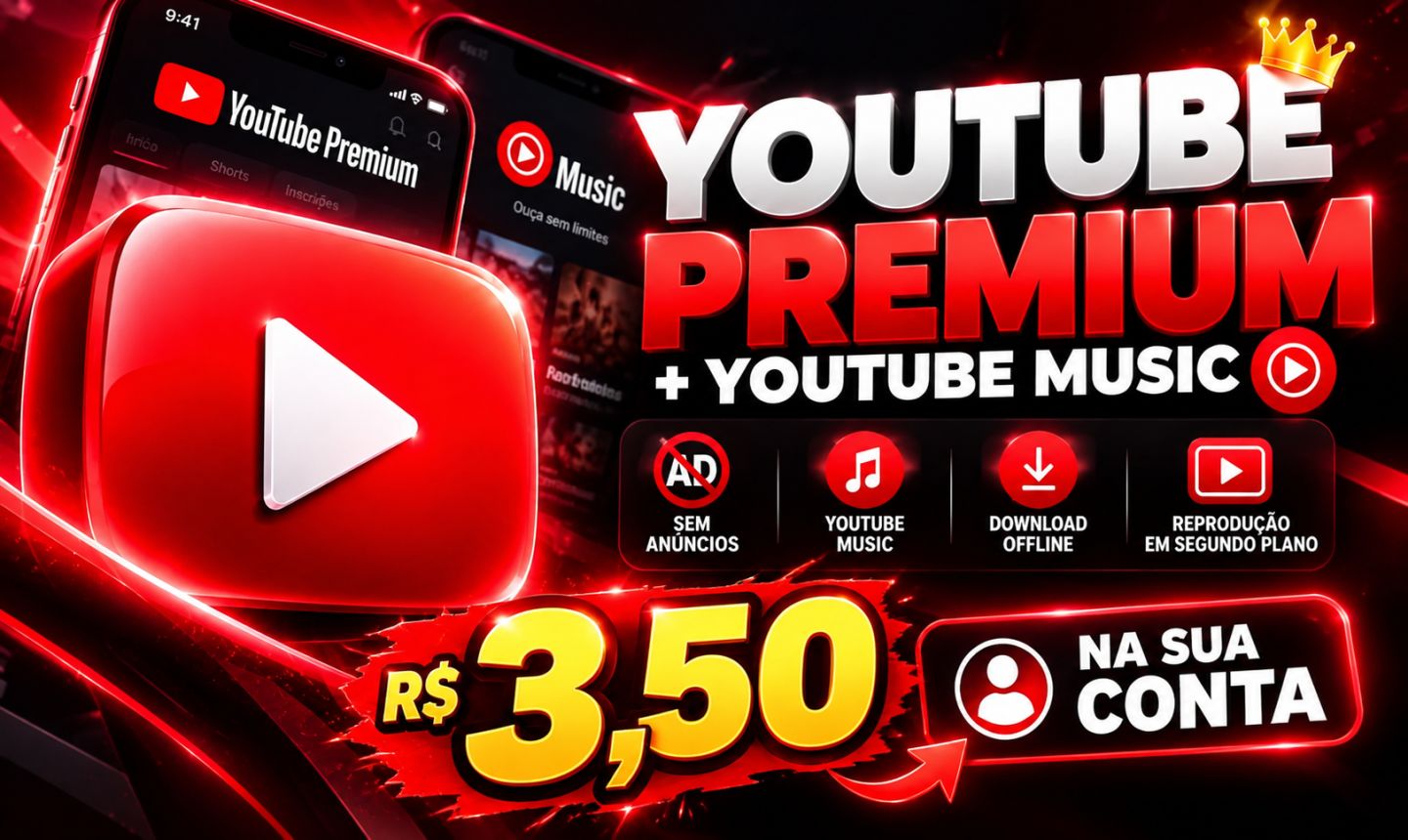YOUTUBE PREMIUM + MUSIC | 30 DIAS | ENTREGA RÁPIDA