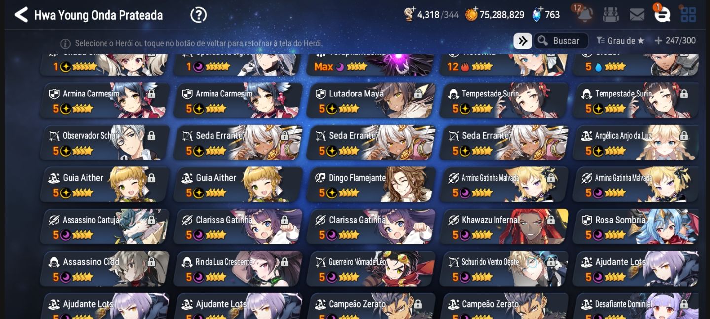 Conta de epic seven com bastante personagens
