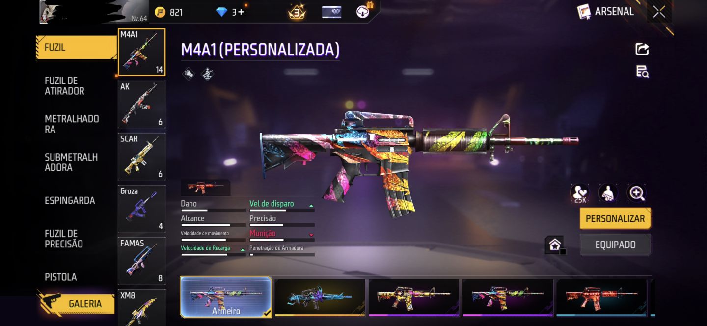 Conta de Free Fire nível 64 rara