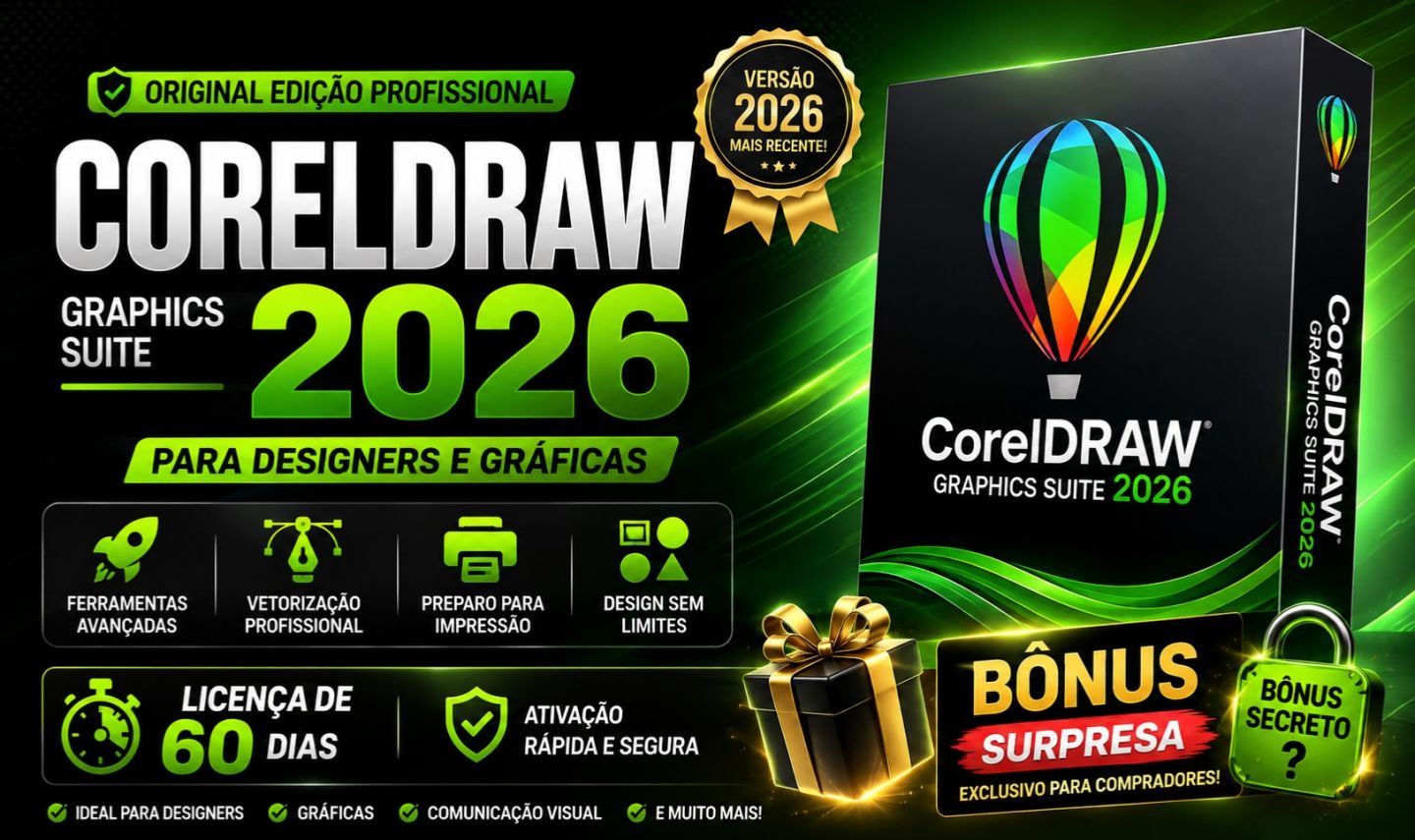 CorelDRAW 2026 Original | Licença 30 Dias + BÔNUS SURPRESA Exclusivo!