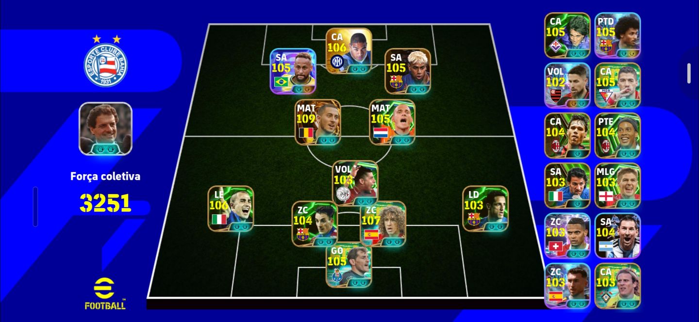 CONTA EFOOTBALL COM 3251 DE FORÇA NEYMAR 106+ADRIANO 106+SNEIJDER 106+PUYOL 108