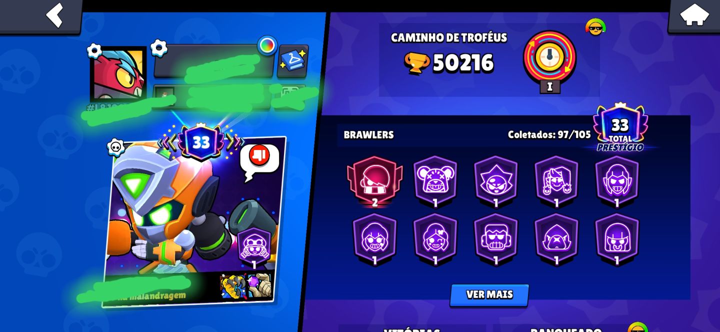 Conta brawl stars, +50k de troféus, +95 brawlers, + 3 passes, conta muito boa
