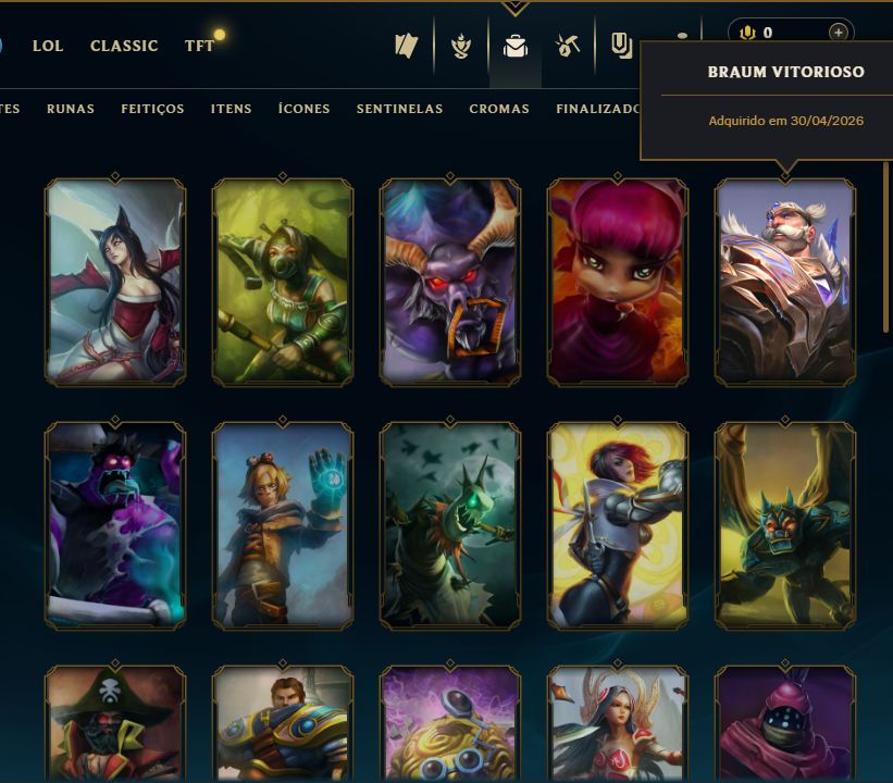 SKIN BRAUM VITORIOSO + [ PRATA 3 80% DE WIN RATE ] + [ TROCA NICK ]
