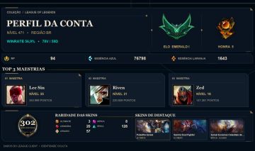 CONTA ESMERALDA 1 / 302 SKINS / NIVEL 471 / HONRA 5 / EMAIL ALTERAVEL