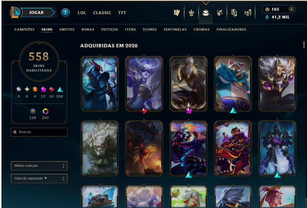 Conta no lol, diamante lvl 862 com 572 skins sendo 4 ultimate com todos champs