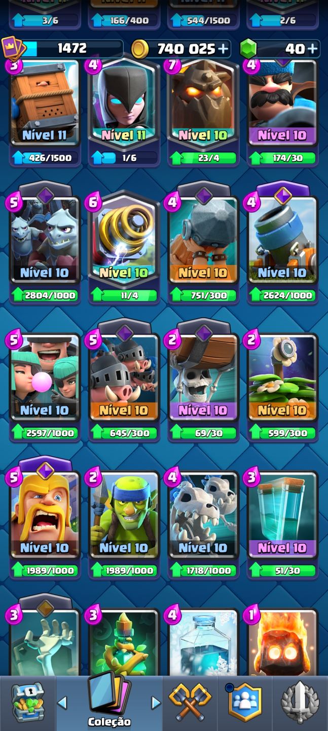 ACC CR NVl 15 DECK FUL 4 HERÓIS 13 EVOLUÇÕES 8 ANOS CARTAS NVL 16 TROFÉUS 11661