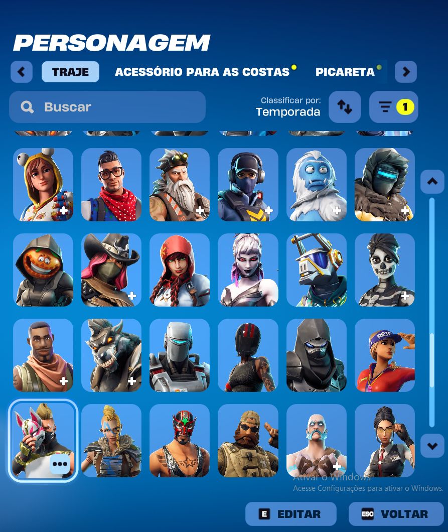 Conta OG fortnite cap 1 season 2, lv 1250, 128 skins. conjunto fundador + mako