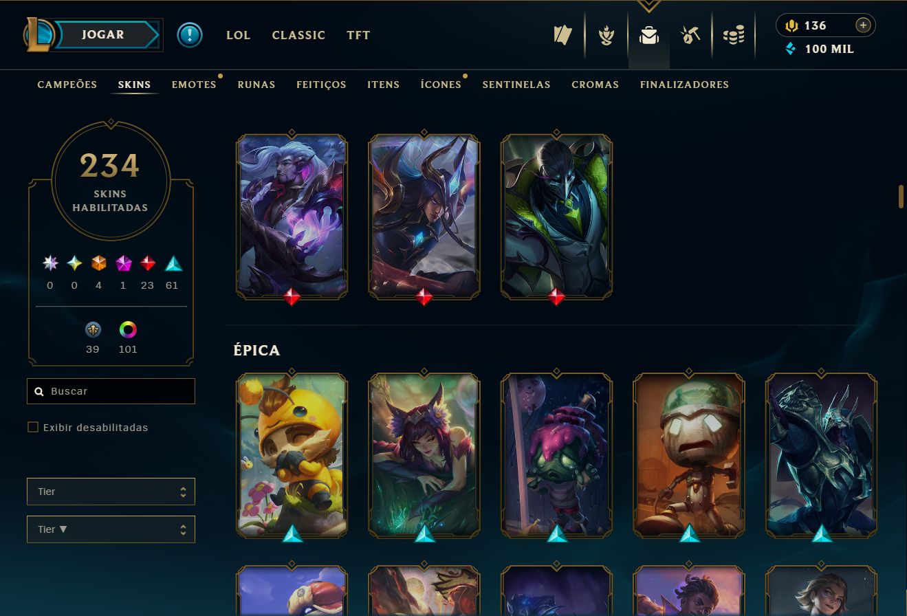 LOL 2014 | D1 75 PDL | EX-MESTRE | 234 SKINS | 4 ULTIMATE | 23 LENDÁRIAS