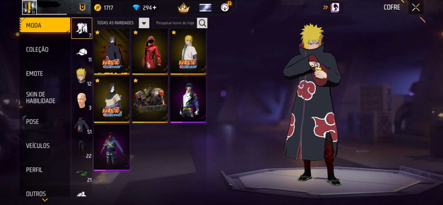 CONTA DE FREE FIRE COM ITACHI E 290 DIAMANTES NA CONTA!