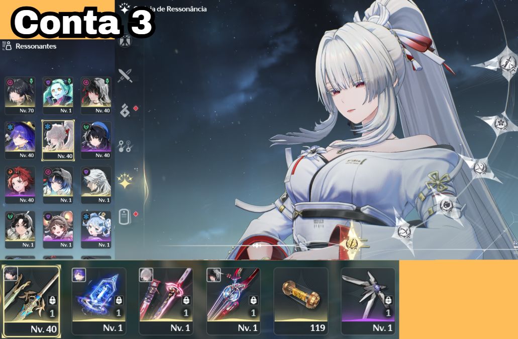 Contas de Wuwa Yangyang Xuanling S3R1, Lynae R1, Hiyuki S1R1 e mais