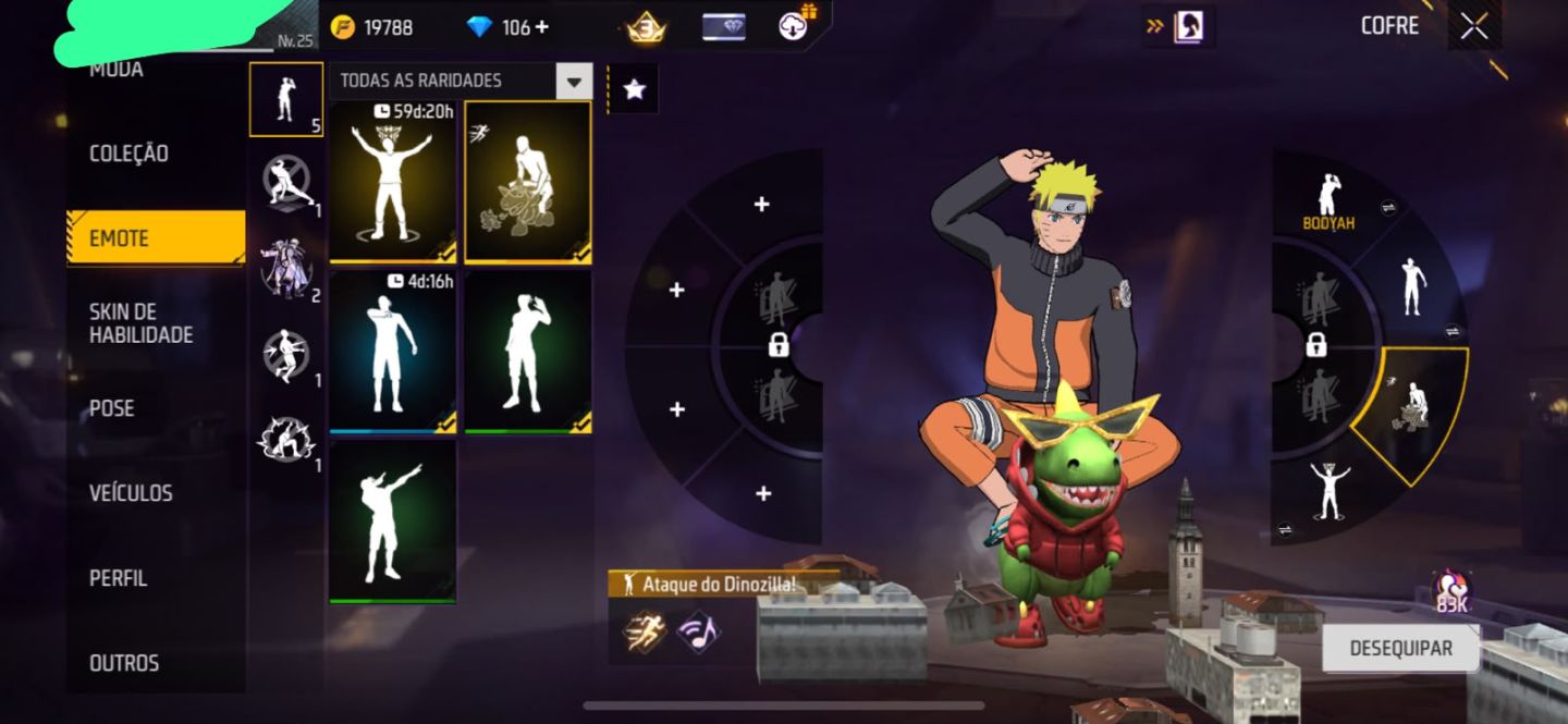 Conta Free Fire à Venda Naruto 3 transformações Prime 3
