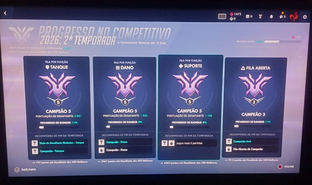 CONTA OVERWATCH CHAMPION | C5 TANK, DPS E SUP & C3 | 10 ARMAS COMP | 70+ SKINS |