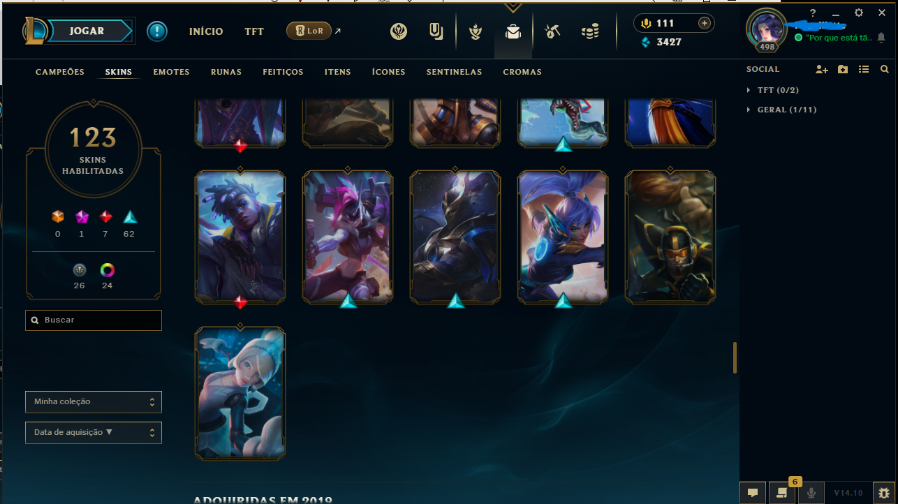 CONTA LOL 123 SKINS, 153 CAMPEÕES, CRIADA 2018