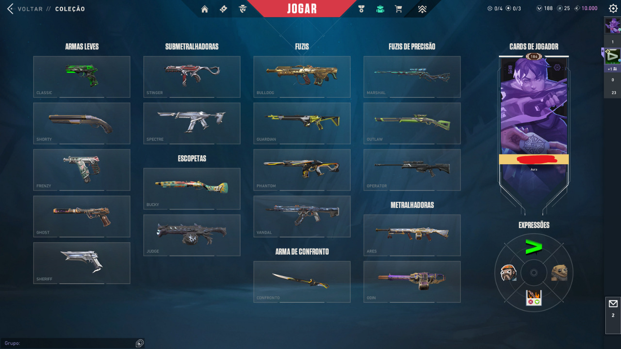 CONTA VALORANT, +3k GASTOS, SKINS PARA TODAS AS ARMAS, + DE 4 PACOTES, + Disc