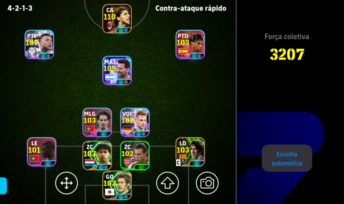 Conta com +3200 força, Ibra bigtime 110, Messi showtime 105, mbappe showtime 107