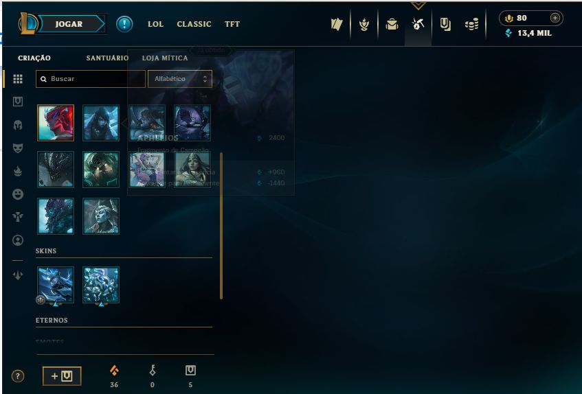 [CONTA LOL VETERANA 2014] TODOS OS CAMPEÕES | 288+ SKINS |