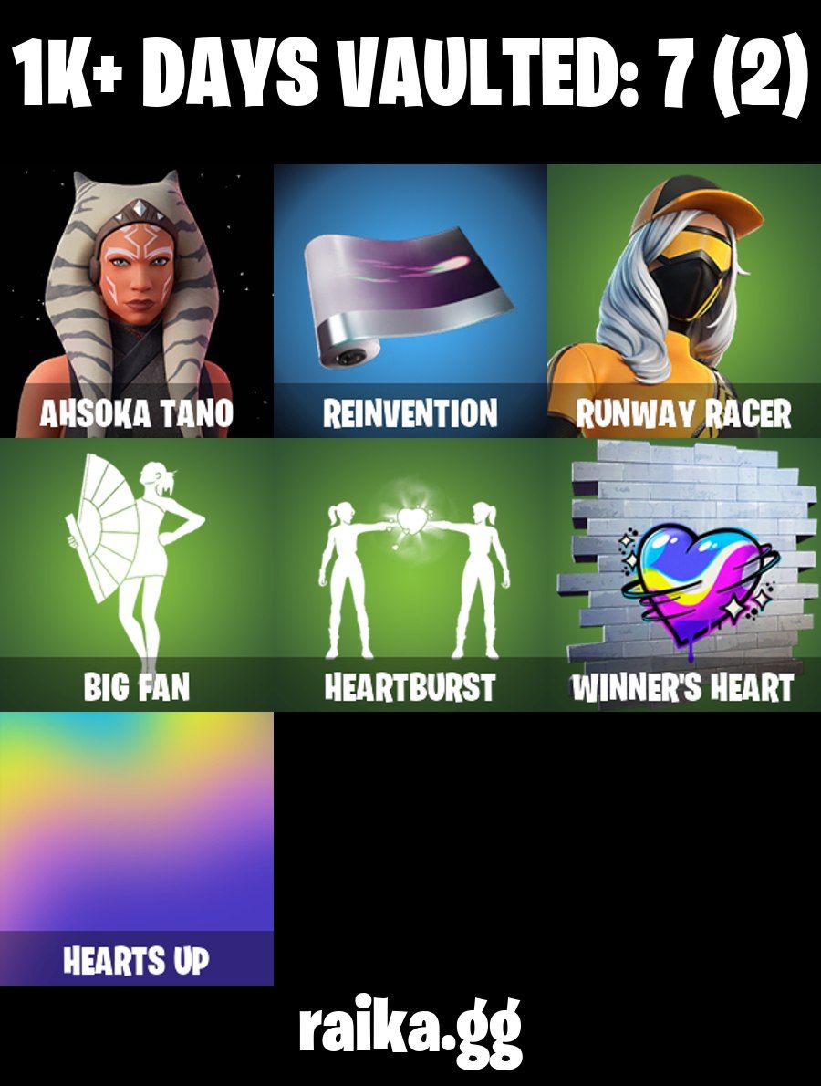 127 Skins - Renegade raider, Emma frost, Midnight Scythe & 1000 V-bucks