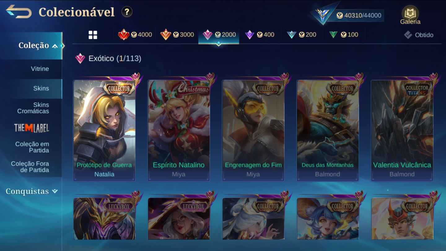 CONTA MOBILE LEGENDS GEMADA COM MUITAS EPICAS