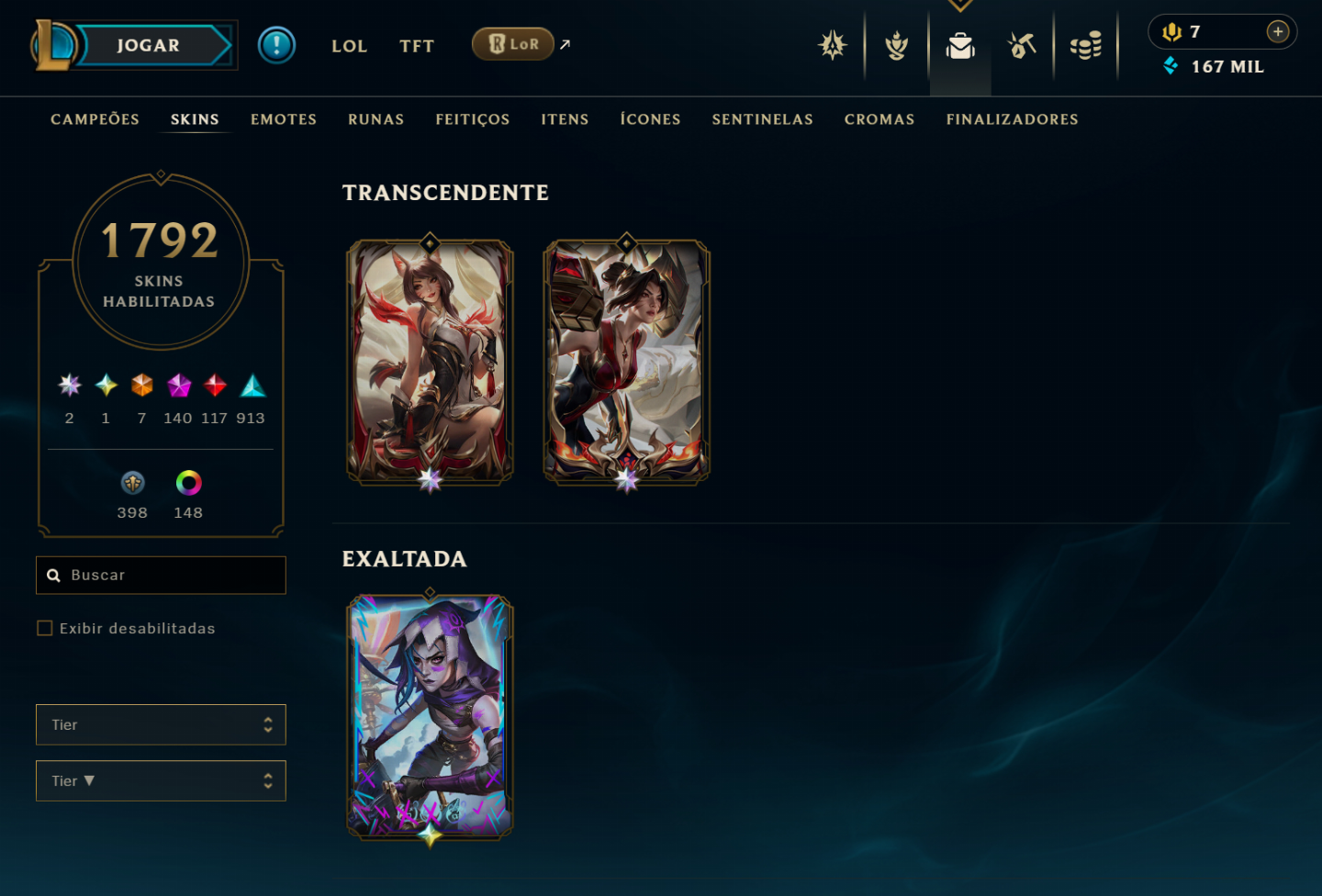 Conta lol PAX Twisted Fate + 1792 Skin e skins Raras