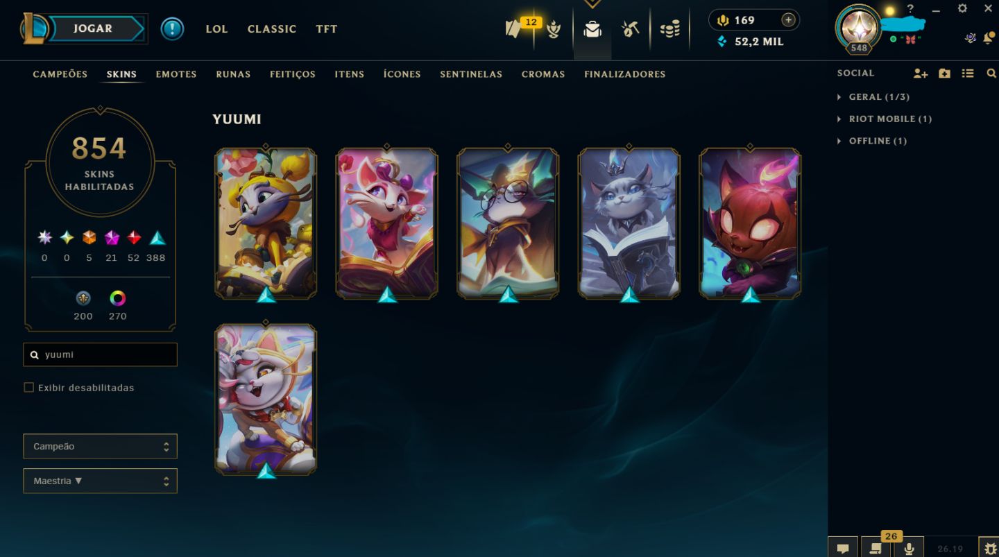 CONTA LEAGUE OF LEGENDS MAIN SUPORTE/FADINHA COM 860 SKINS NO ELO MESTRE 500+