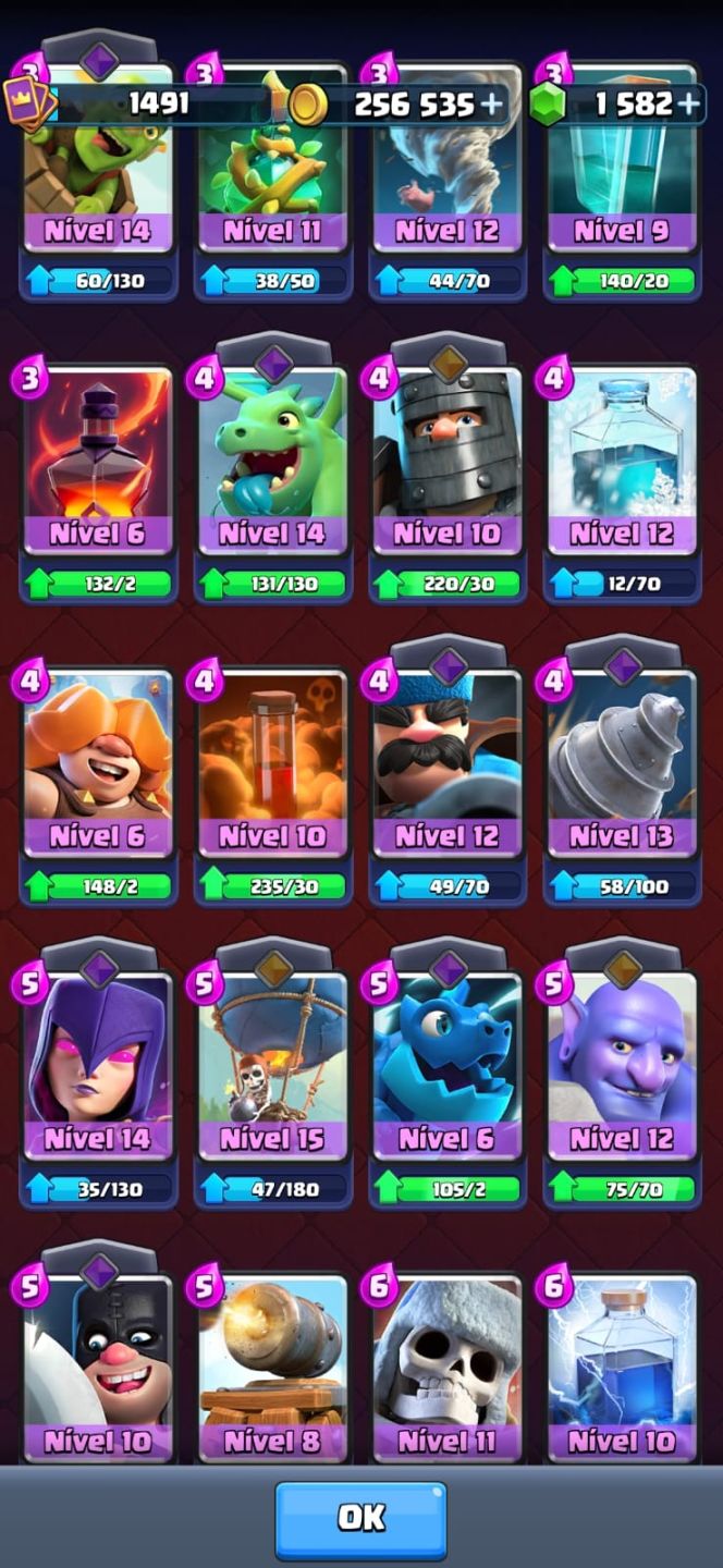 Conta de Clash Royale bem upada, várias cartas level alto