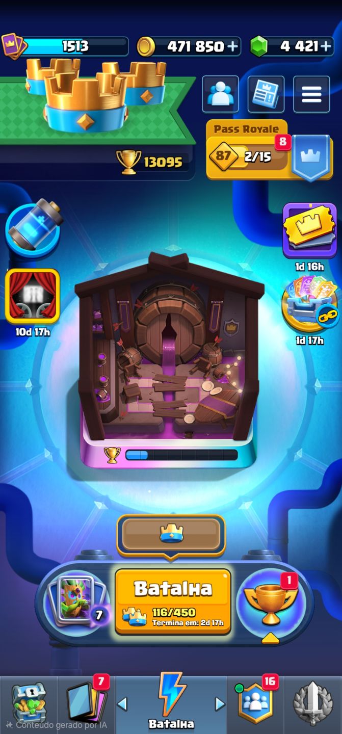 CONTA CLASH ROYALE NÍVEL 15 | 13.095 TROFÉUS | 4.400+ GEMAS | DECKS NÍVEL MÁ