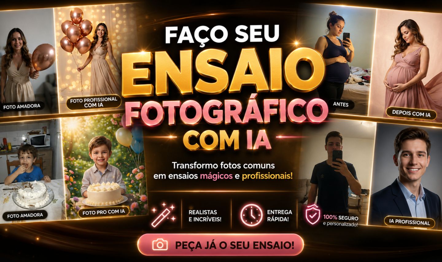 CRIO ENSAIO FOTÓGRAFICO PROFISSIONAL OU ARTÍSTICA COM IA (ESTILOS VARIADOS)