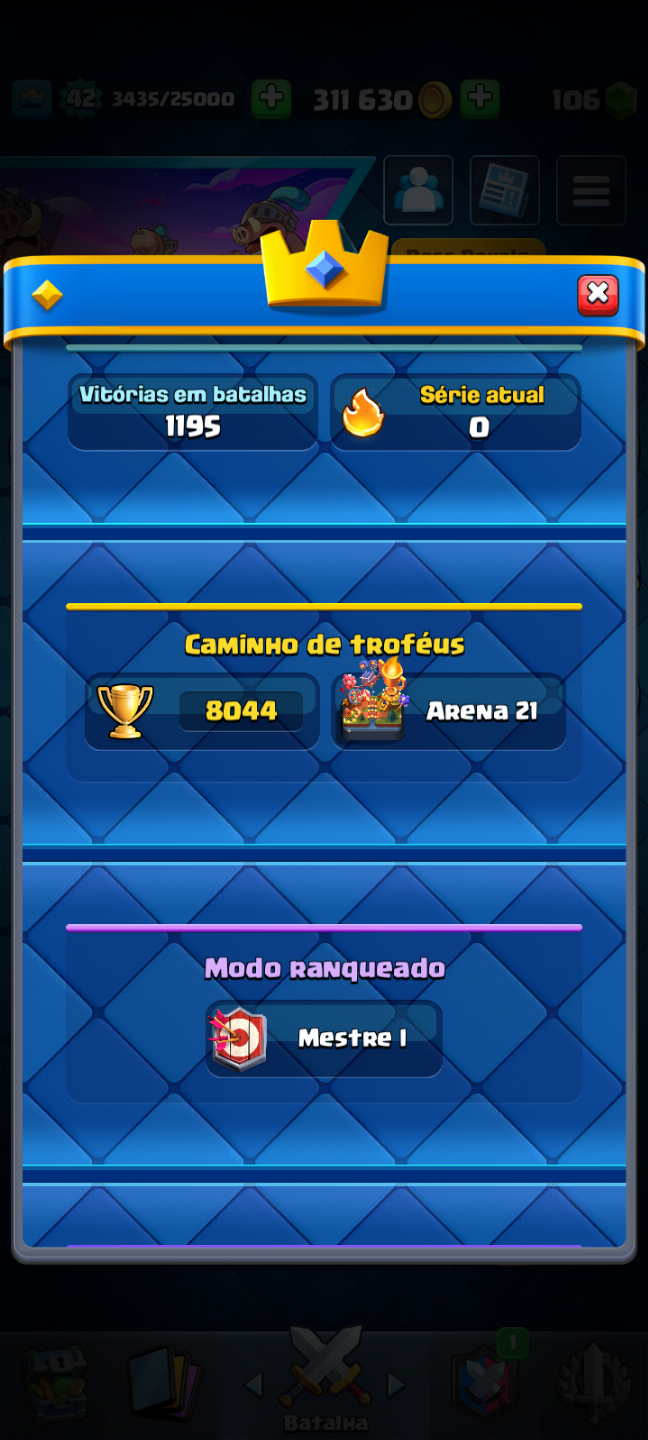 Conta clash Royale lv 42 Arena 21 8.000 troféu