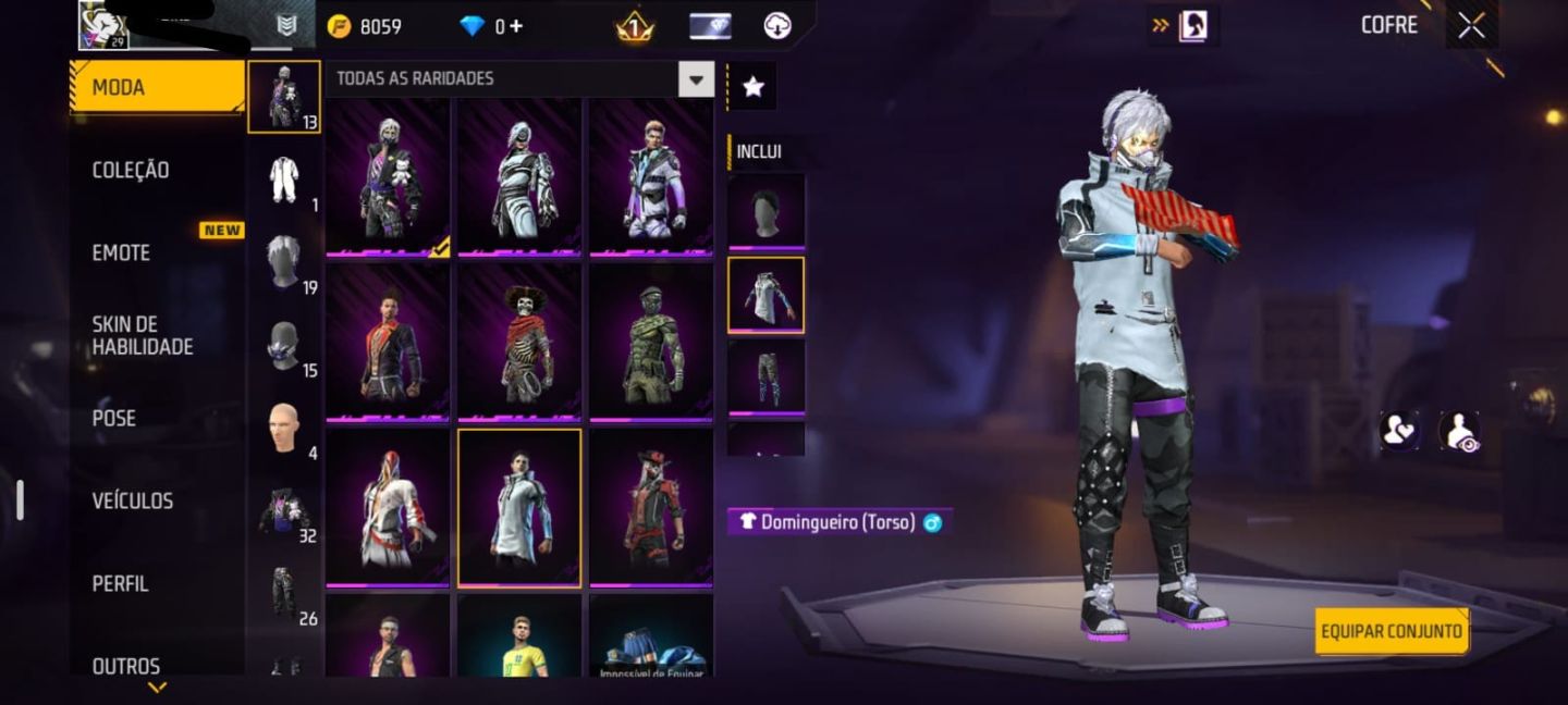 Conta Free Fire Nível 29 - Visual Caveira + Moto + Pet