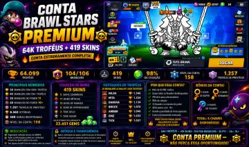 CONTA BRAWL STARS 64K TROFÉUS | 104/106 BRAWLERS | 38 COM 1K+
