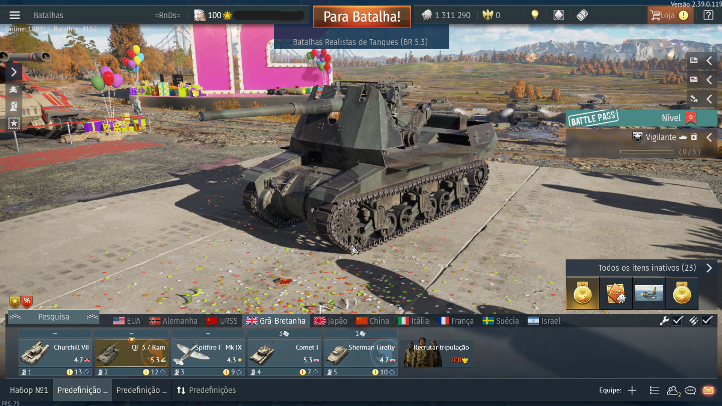 CONTA WAR THUNDER LVL 100 COM DIVERSOS VEICULOS RAROS INCLUINDO O OBJECT 279