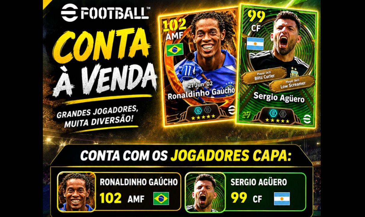 Conta Efootball iniciante com Ronaldinho blitz e Aguero blitz