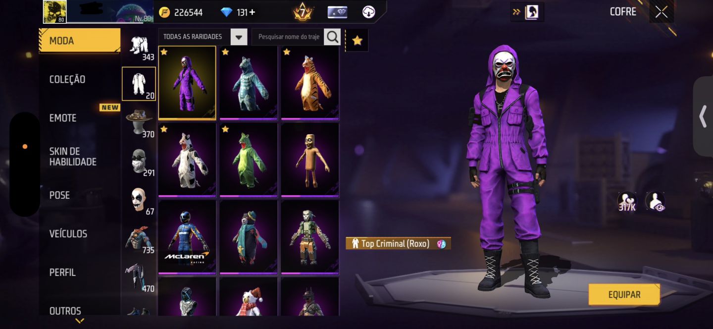 CONTA DE FREE FIRE GEMADA NÍVEL 80 COM ANGELICAL, STEAMPUNK e COELHÃO