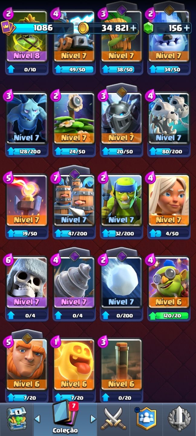 Conta de clash royale 7500+ coroas, torre nvl 13, 8 evoluções, etc...