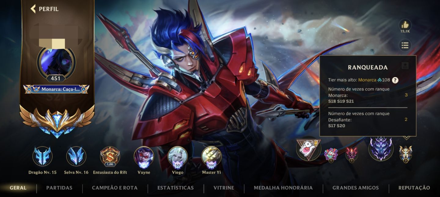 CONTA WILD RIFT | 5x DESAFIANTE 3x MONARCA +79K DE COLECIONADOR ( Main Vayne)