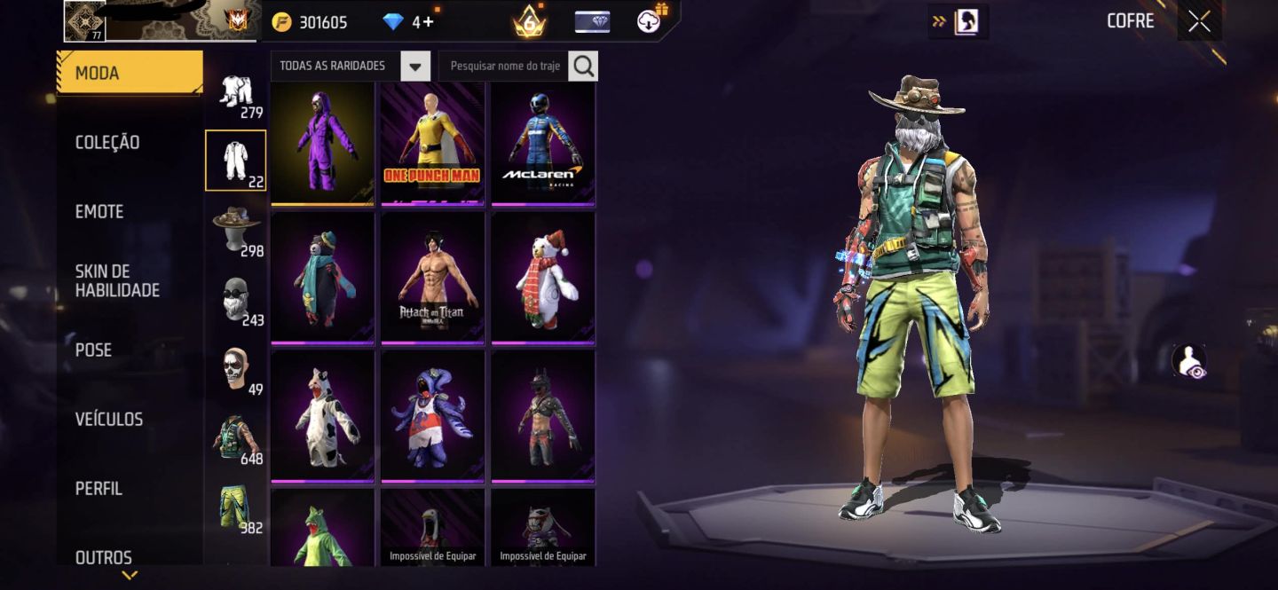 CONTA DE FF GEMADA STEAM PUNK+PRIME 6 + FREE FIRE+ PUNHOS + TOP CRIMINAL ROXO