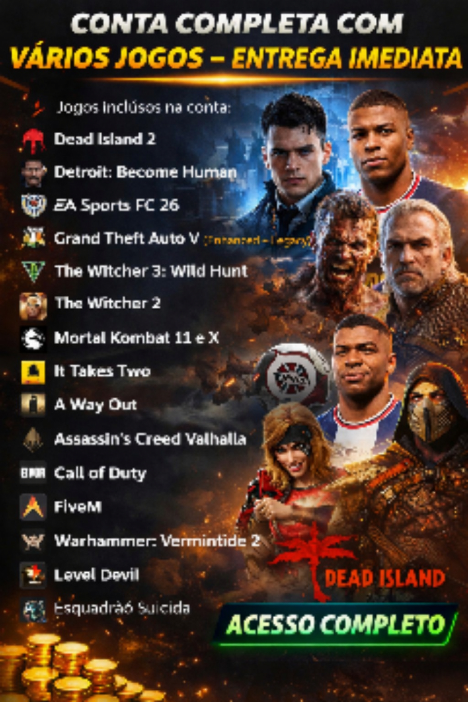 CONTA COM +15 JOGOS (FIFA 26, GTA V, DEAD ISLAND 2 E MAIS) ENTREGA RÁPIDA!!!!