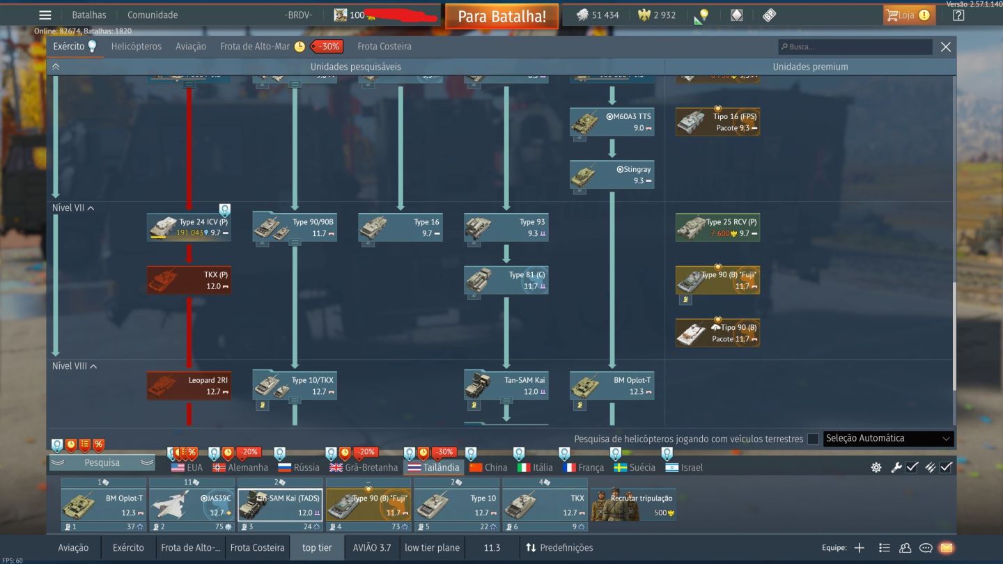 Conta War Thunder 50+ Veiculos Premium Avião e Tanque