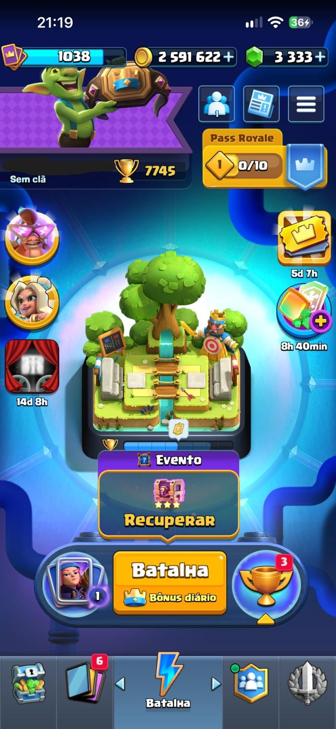 Conta Clash Royale Arena 20 7.745 Troféus 8 Evoluções