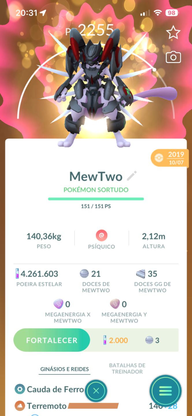 Conta Pokémon Go, MewTwo de armadura, mais de 100 shinys e shundos et.