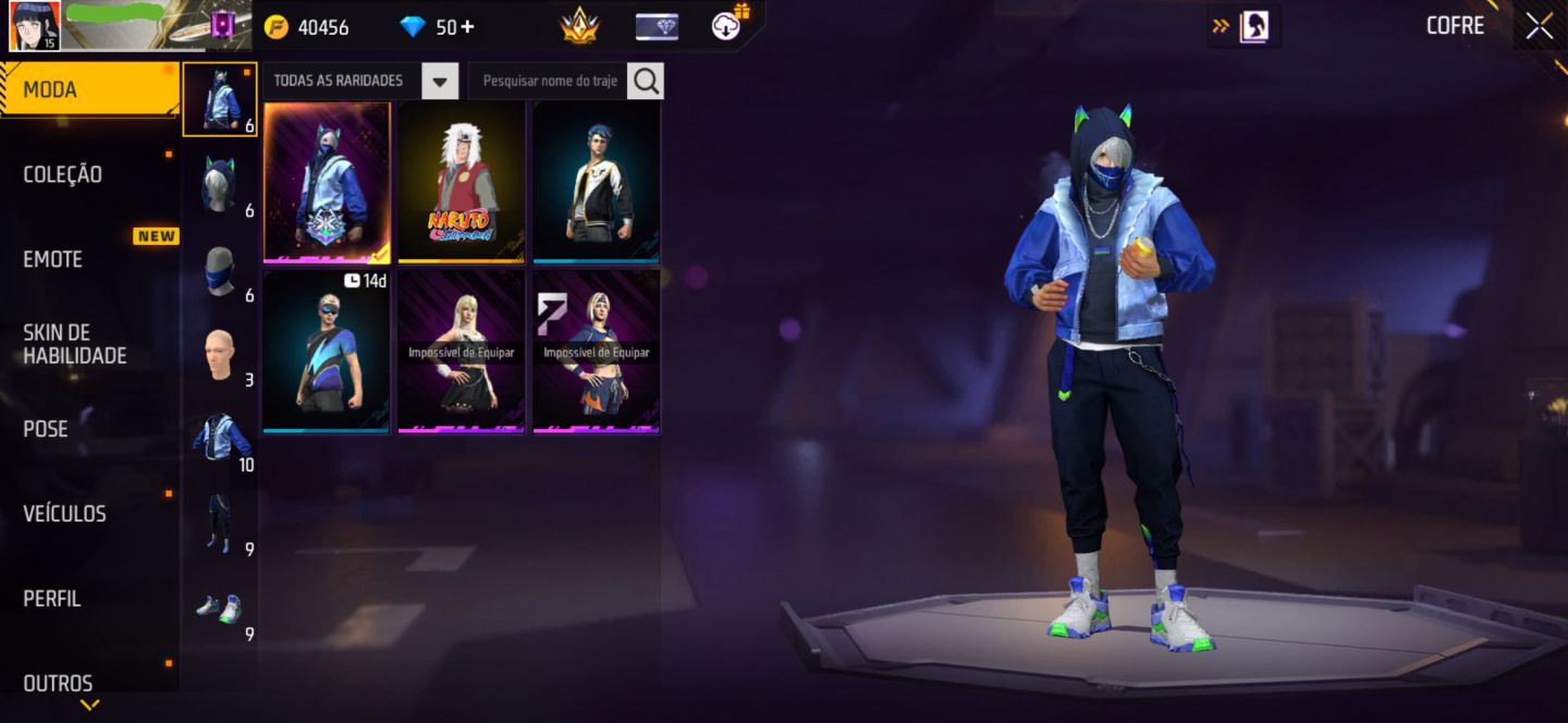 CONTA FREE FIRE COM CONJUNTO RAPOSA DO ÁRTICO | CONJUNTO JIRAIYA | GROZA SASUKE
