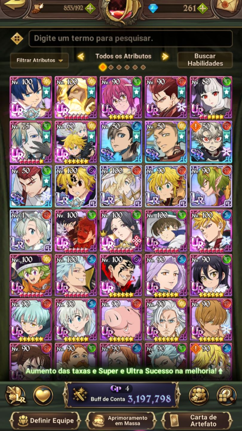 Conta 7ds grand cross 260 dimas e melhores personagens meta