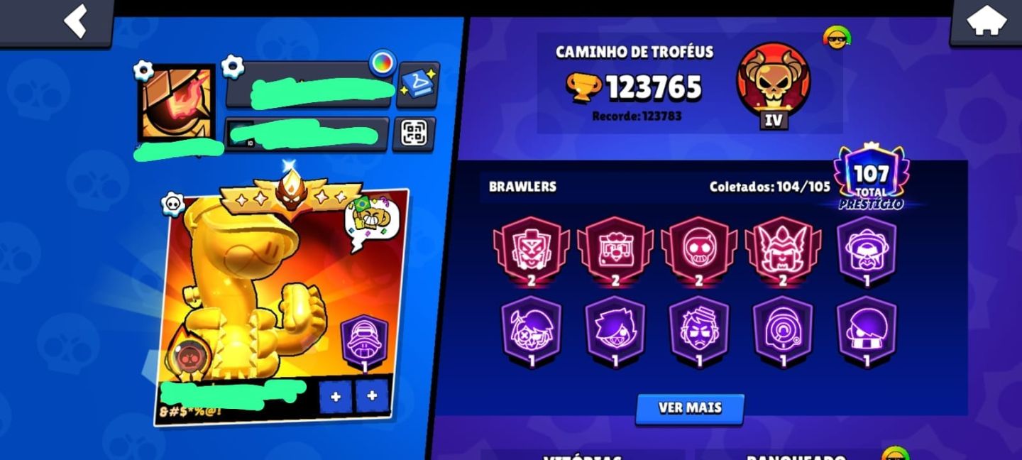 CONTA BRAWL STARS DE 7 ANOS com 421 SKINS,BRAWLERS MAXIMIZADOS 123K+ DE TROFÉUS