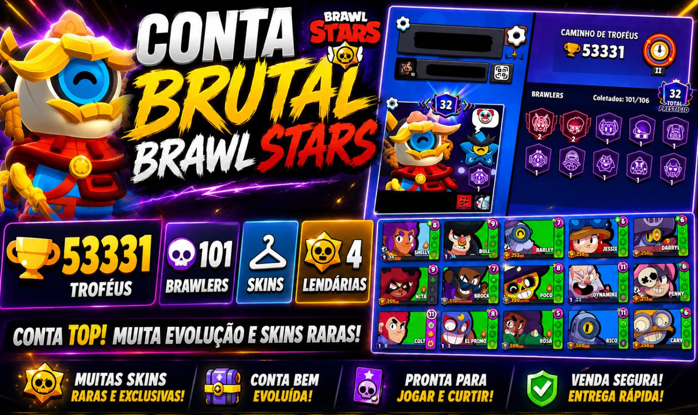 CONTA BRAWL STARS 53K TROFÉUS | 101 BRAWLERS | 143 SKINS | 4 LENDÁRIAS