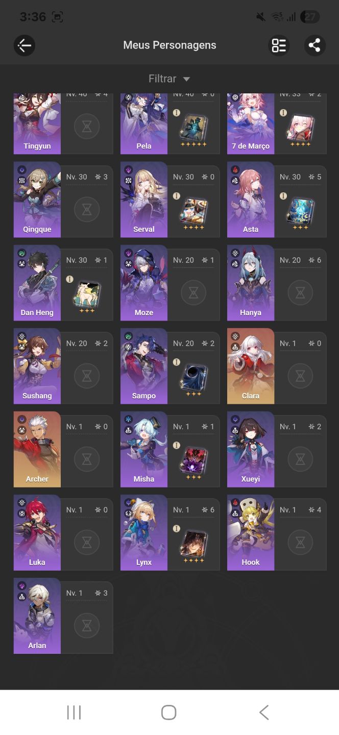 Conta Genshin 24 t5(Zibai, Columbina, Arlecchino, 4 Arcontes etc)+ Honkai