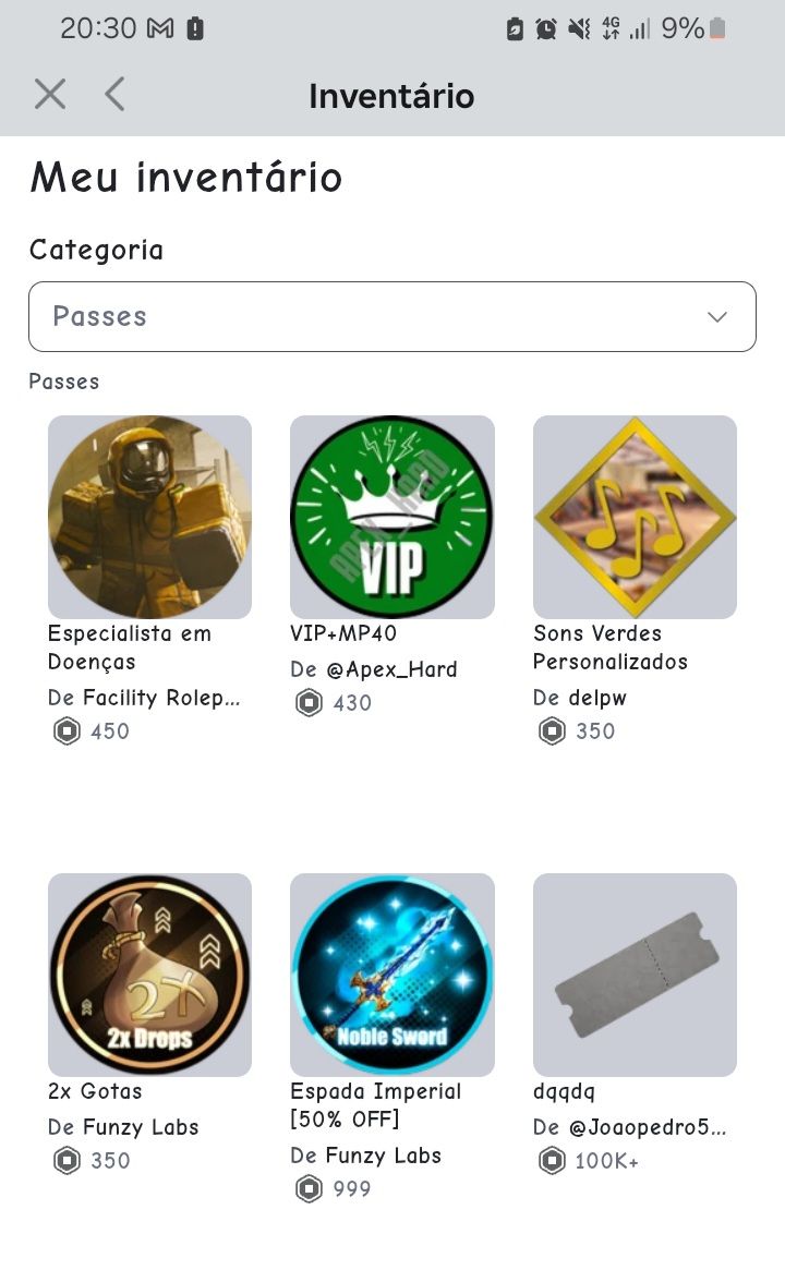 CONTA ROBLOX (Diversas GamePass Inclusas)